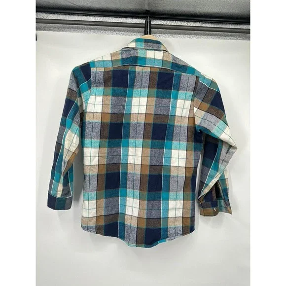 Vintage Private Property‎ Flannel Shirt Mens  M Blue Green Plaid Button Up Thick - Picture 3 of 15